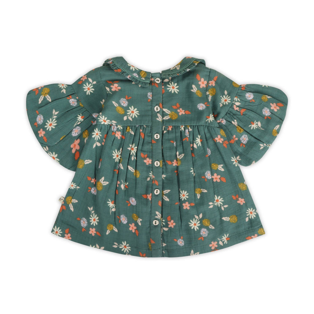 Viverano Organics - Tahiti Floral Baby Dress & Bloomer Set || Teal Floral