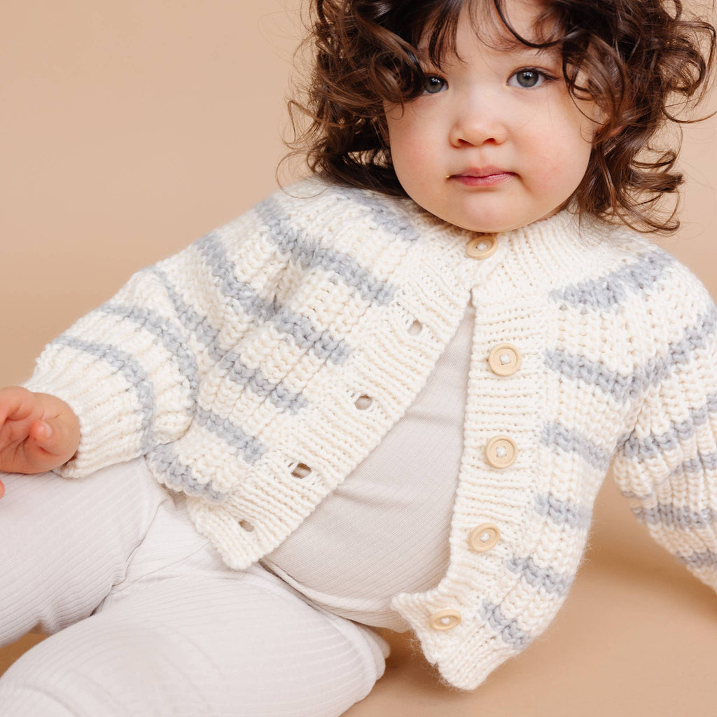 The Blueberry Hill - Rib Knit Stripe Cardigan, Bowie Grey | Baby & Kid Sweater