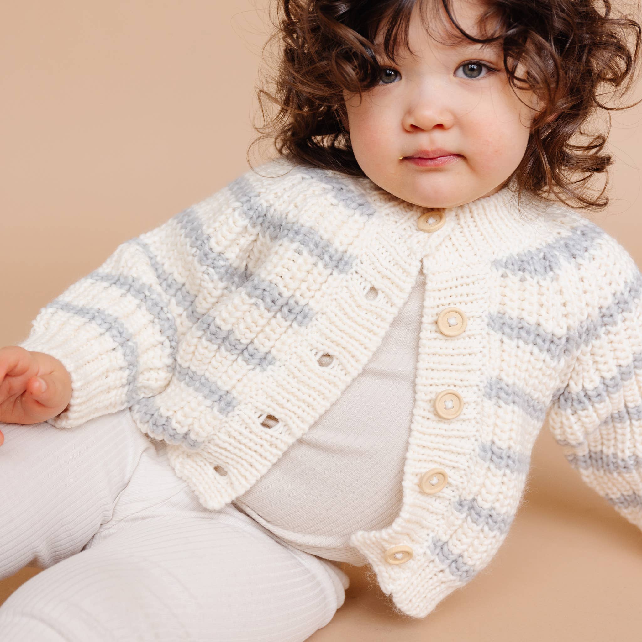 The Blueberry Hill - Rib Knit Stripe Cardigan, Bowie Grey | Baby & Kid Sweater