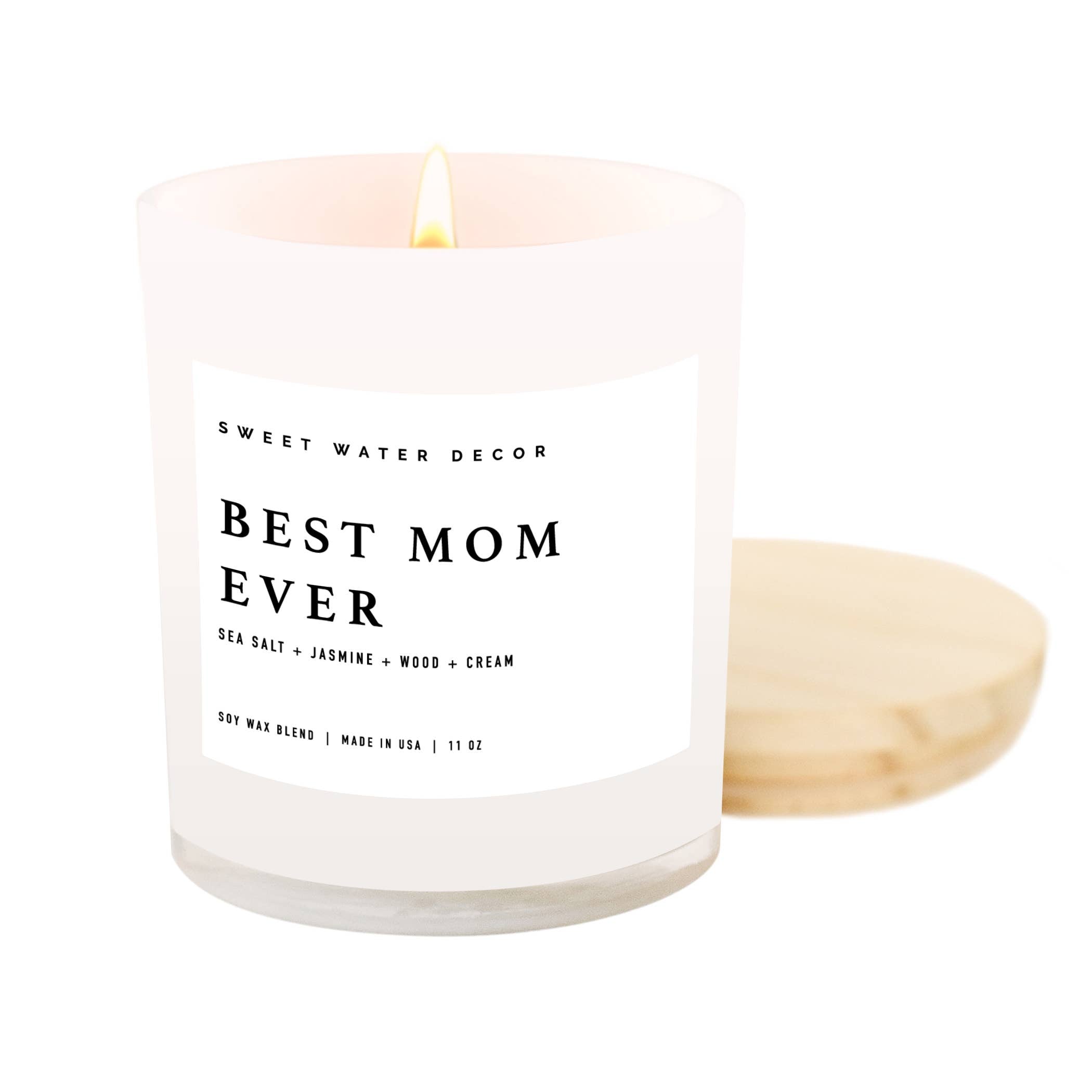 Sweet Water Decor - Best Mom Ever! Soy Candle | White Jar + Wood Lid