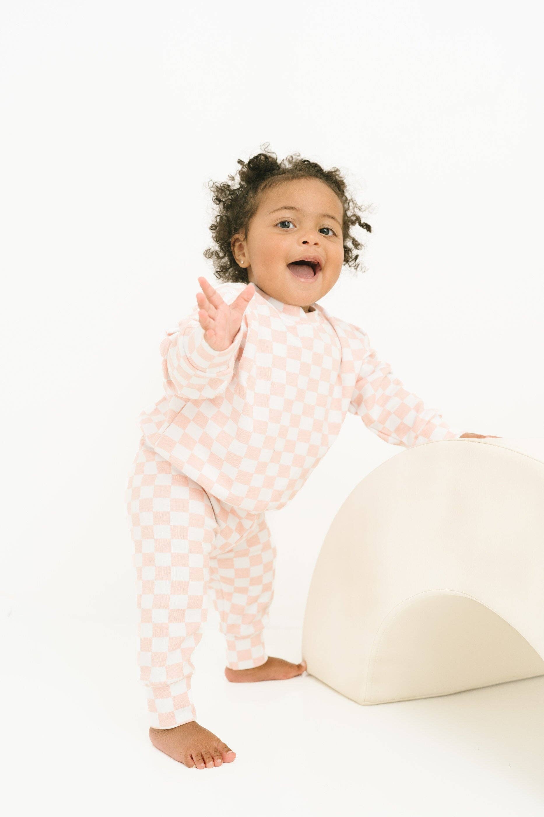 Little One Shop - Blush Checkered Crewneck Set