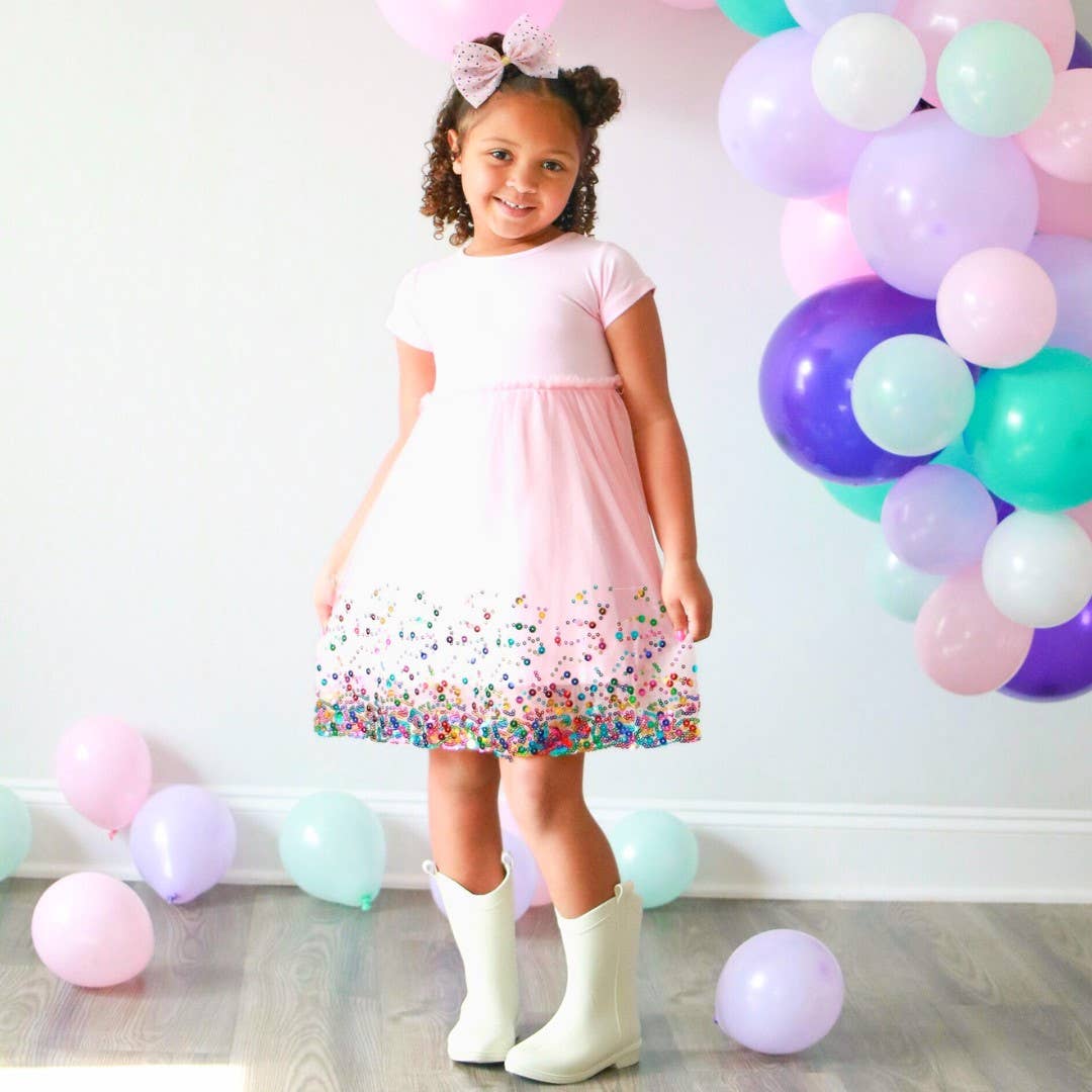 Sweet Wink - Pink Confetti Short Sleeve Tutu Dress - Kids Birthday: 3T