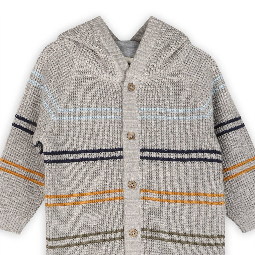 Viverano Organics - Classic Stripe Sweater Knit Baby Hooded Jumpsuit || Cocoa Heather