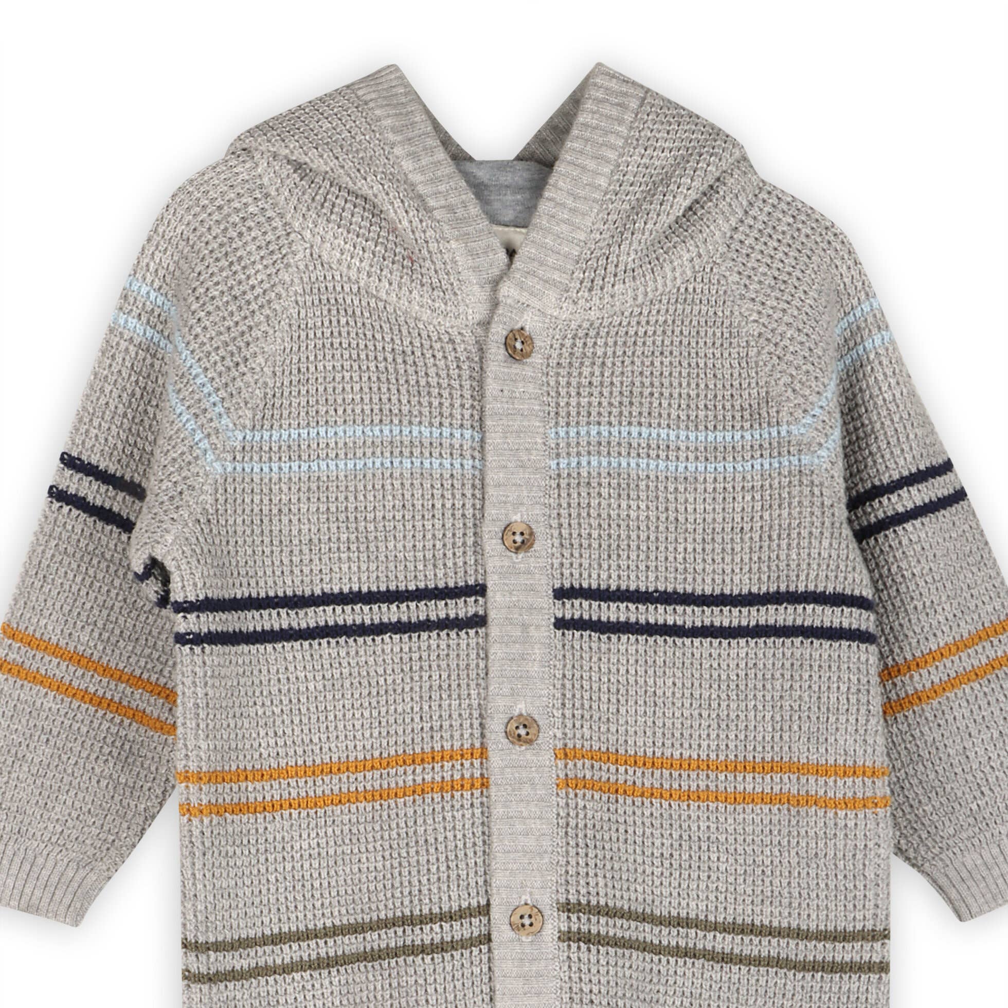 Viverano Organics - Classic Stripe Sweater Knit Baby Hooded Jumpsuit || Cocoa Heather