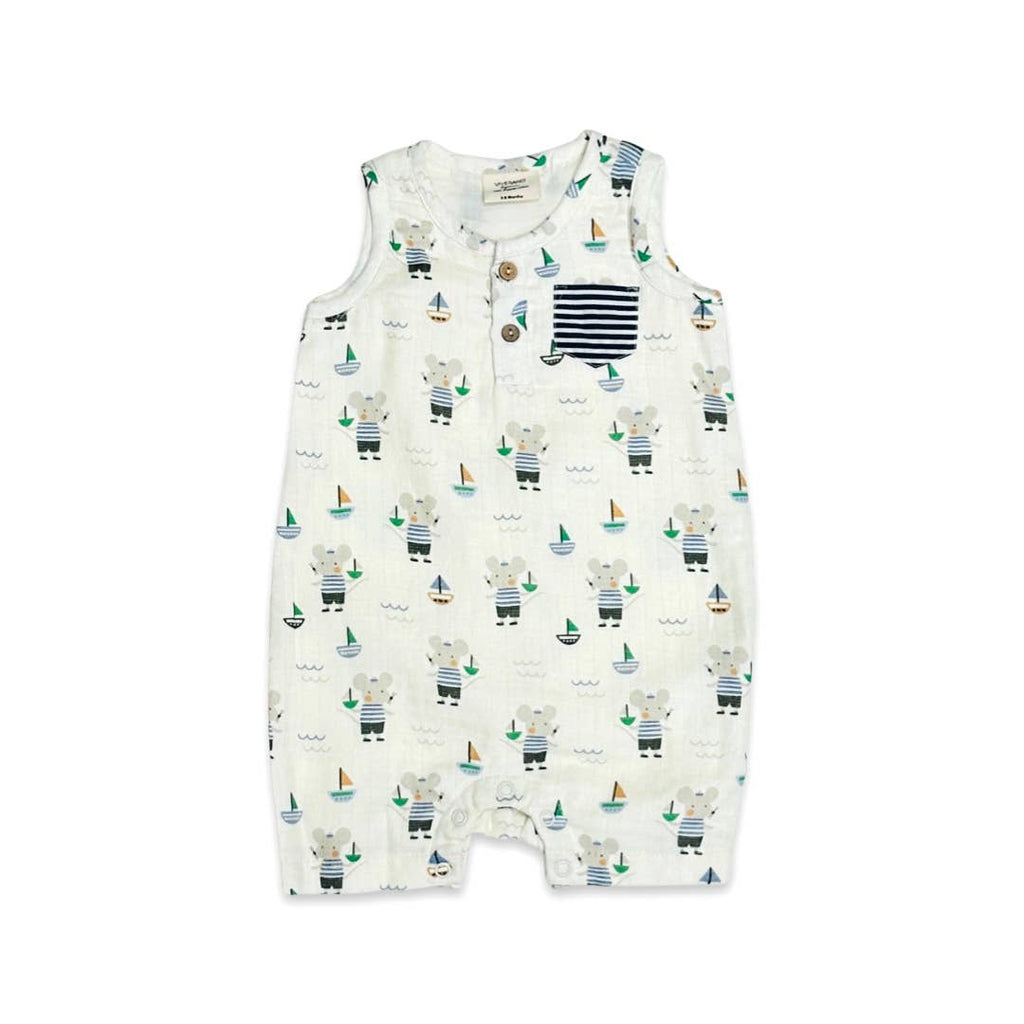 Viverano Organics - Henley Baby Short Romper || Mouse Sailor