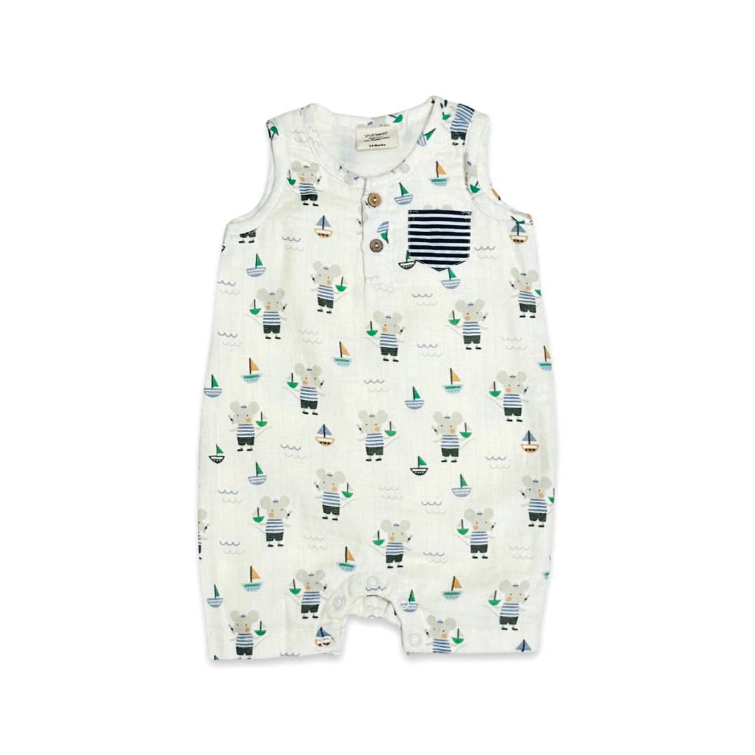 Viverano Organics - Henley Baby Short Romper || Mouse Sailor