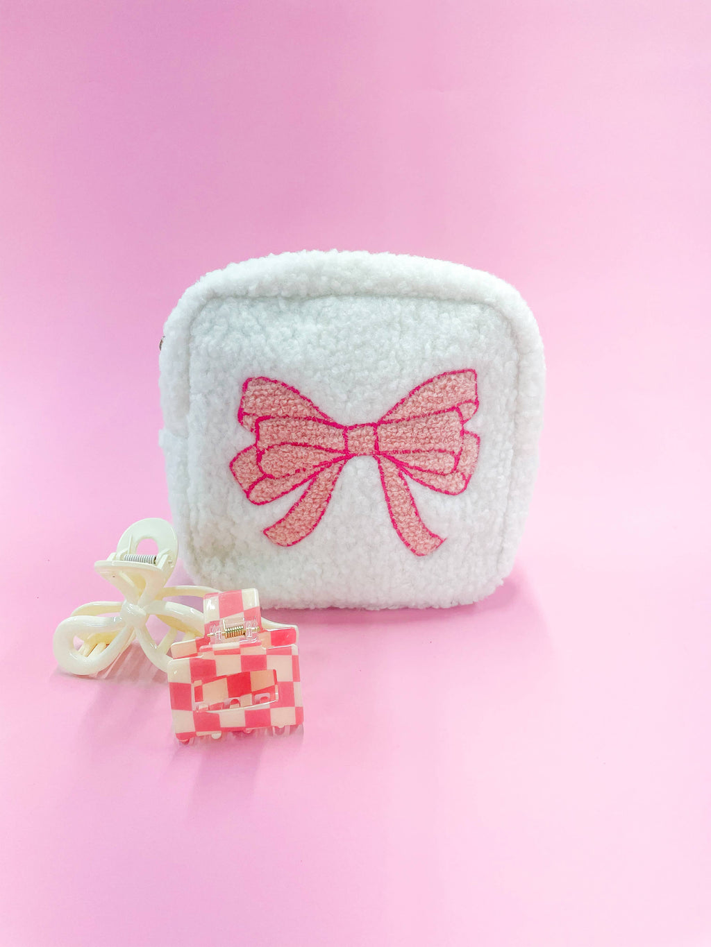 Rock Paper Scissors - Pink Bow Teddy Cosmetic Zipper Bag || Small