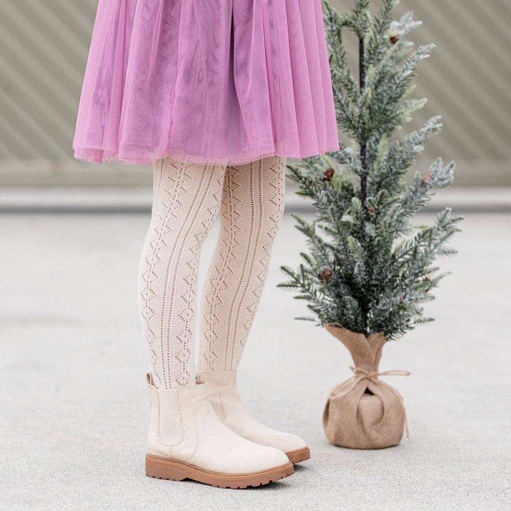Little Stocking Co. - Fancy Knit Tights - Vanilla: 1-2 YEARS