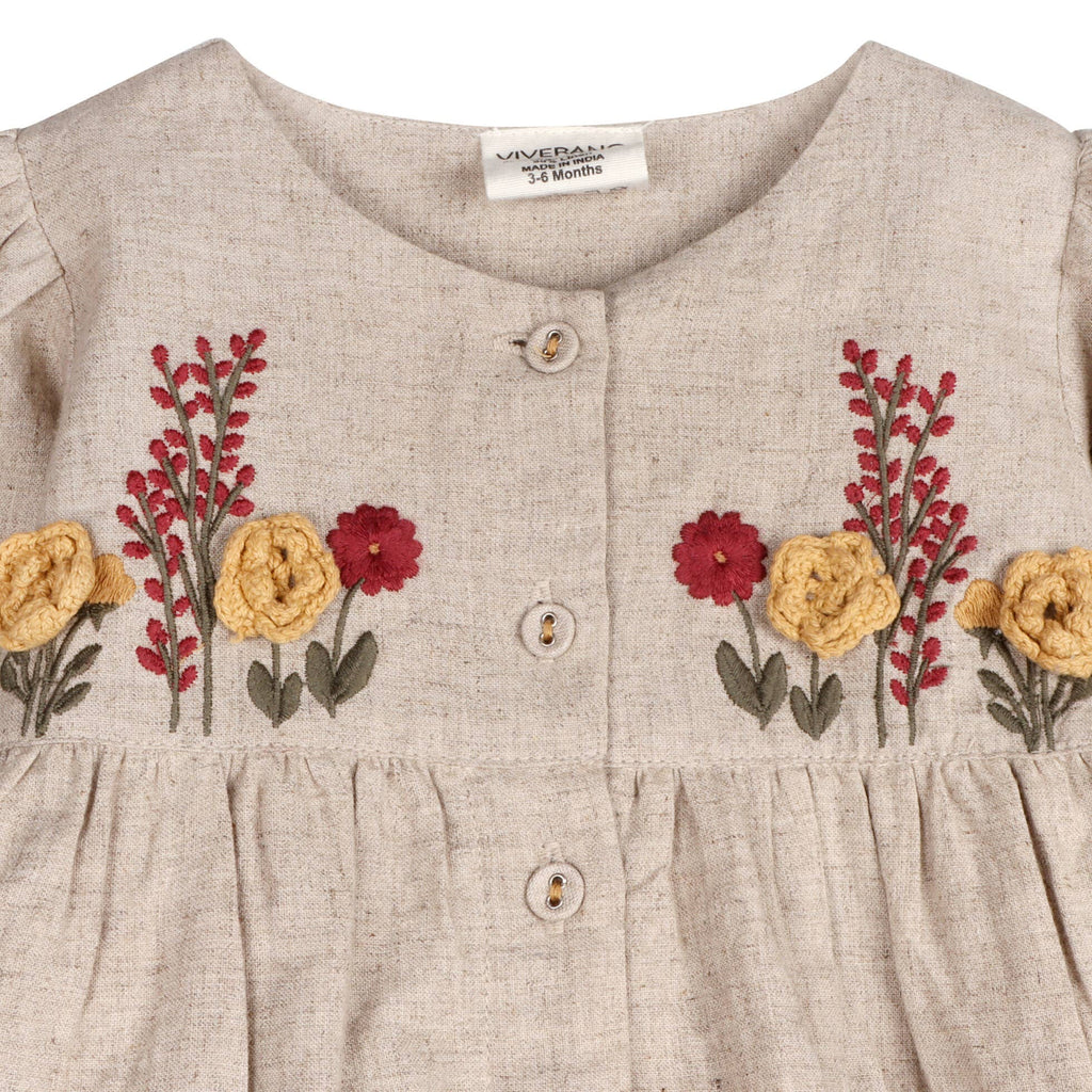 Viverano Organics - Ravello Embroidered Baby Dress & Bloomer || Natural