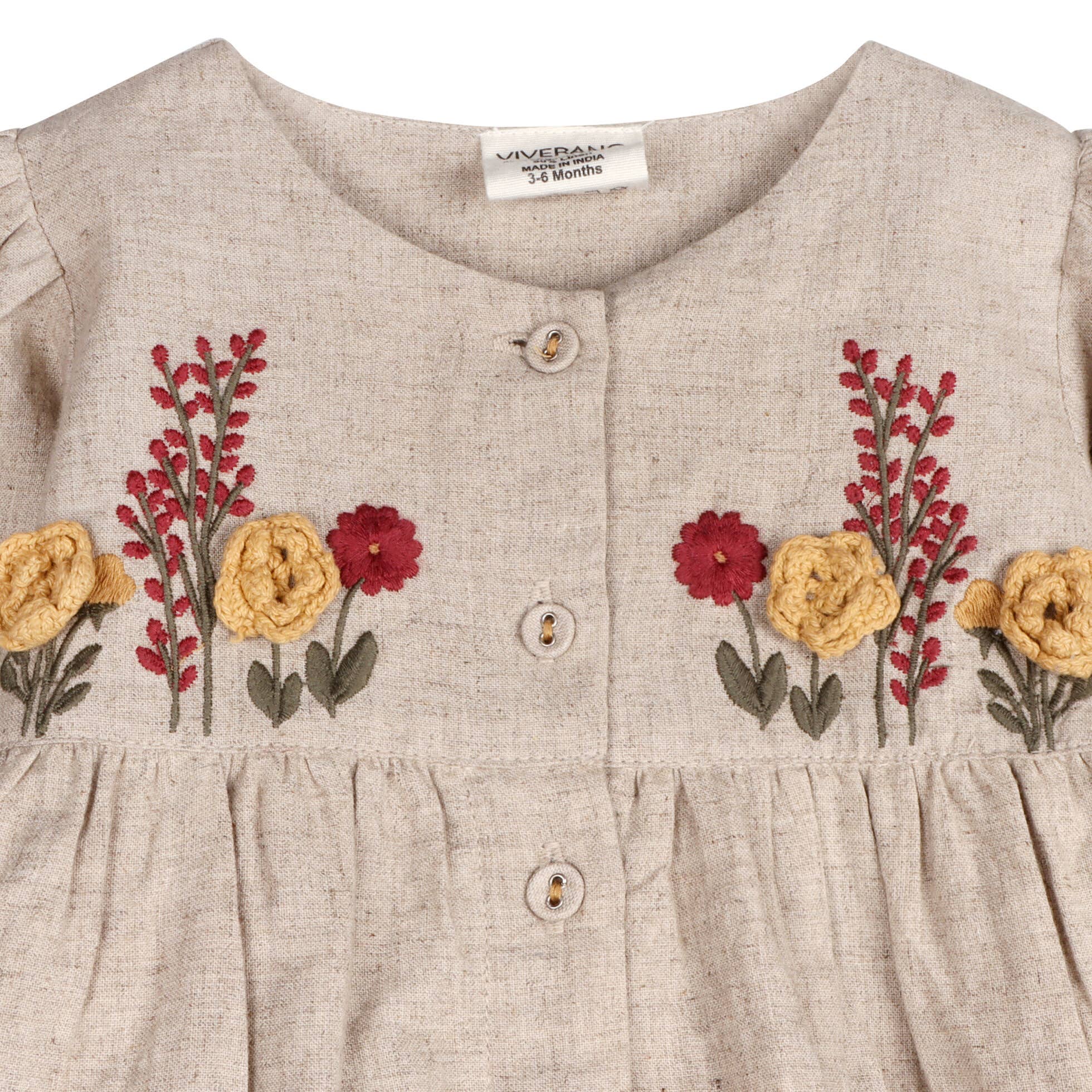 Viverano Organics - Ravello Embroidered Baby Dress & Bloomer || Natural