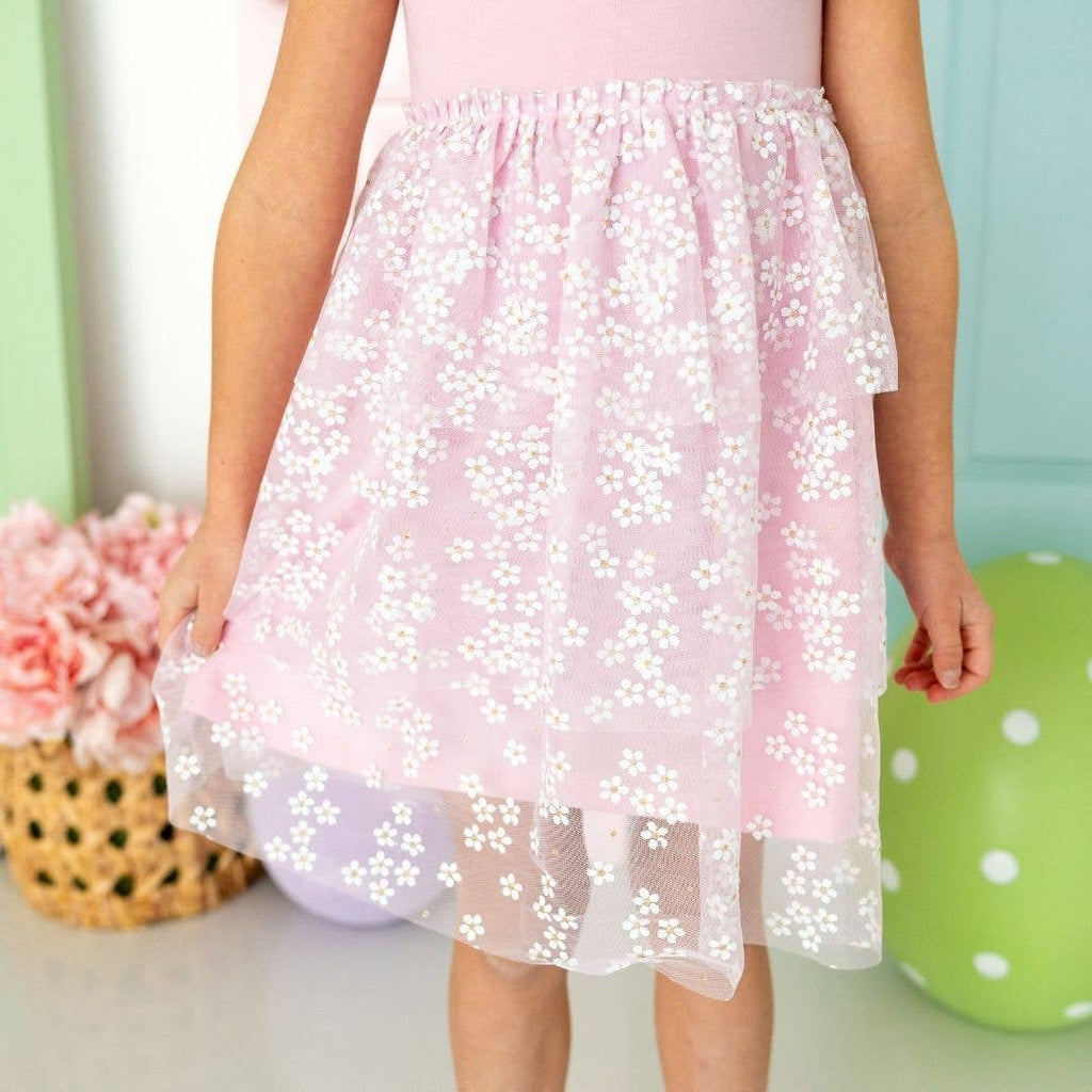 Sweet Wink - Pink Ditsy Daisy Easter Tiered Short Sleeve Tutu Dress
