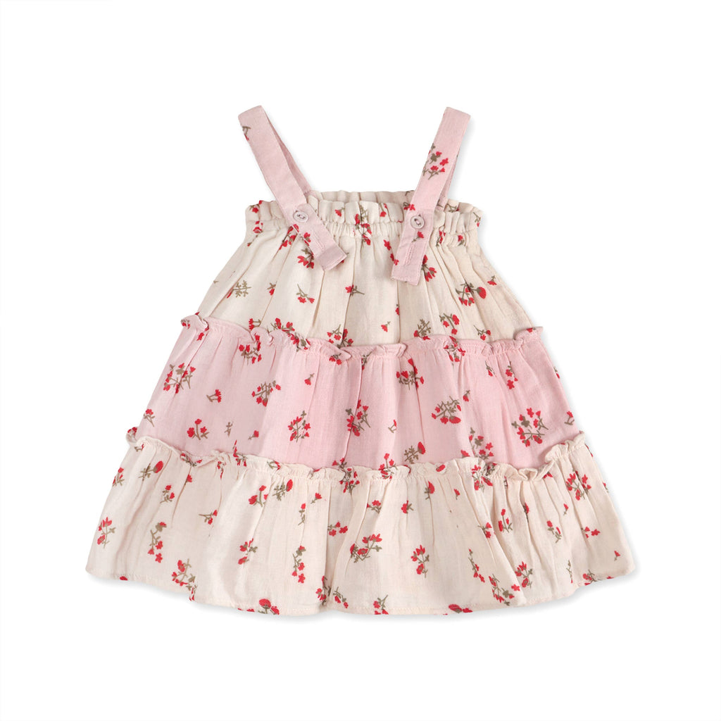 Viverano Organics - Bijou Tiered Floral Baby Dress + Bloomer || Tea Rose