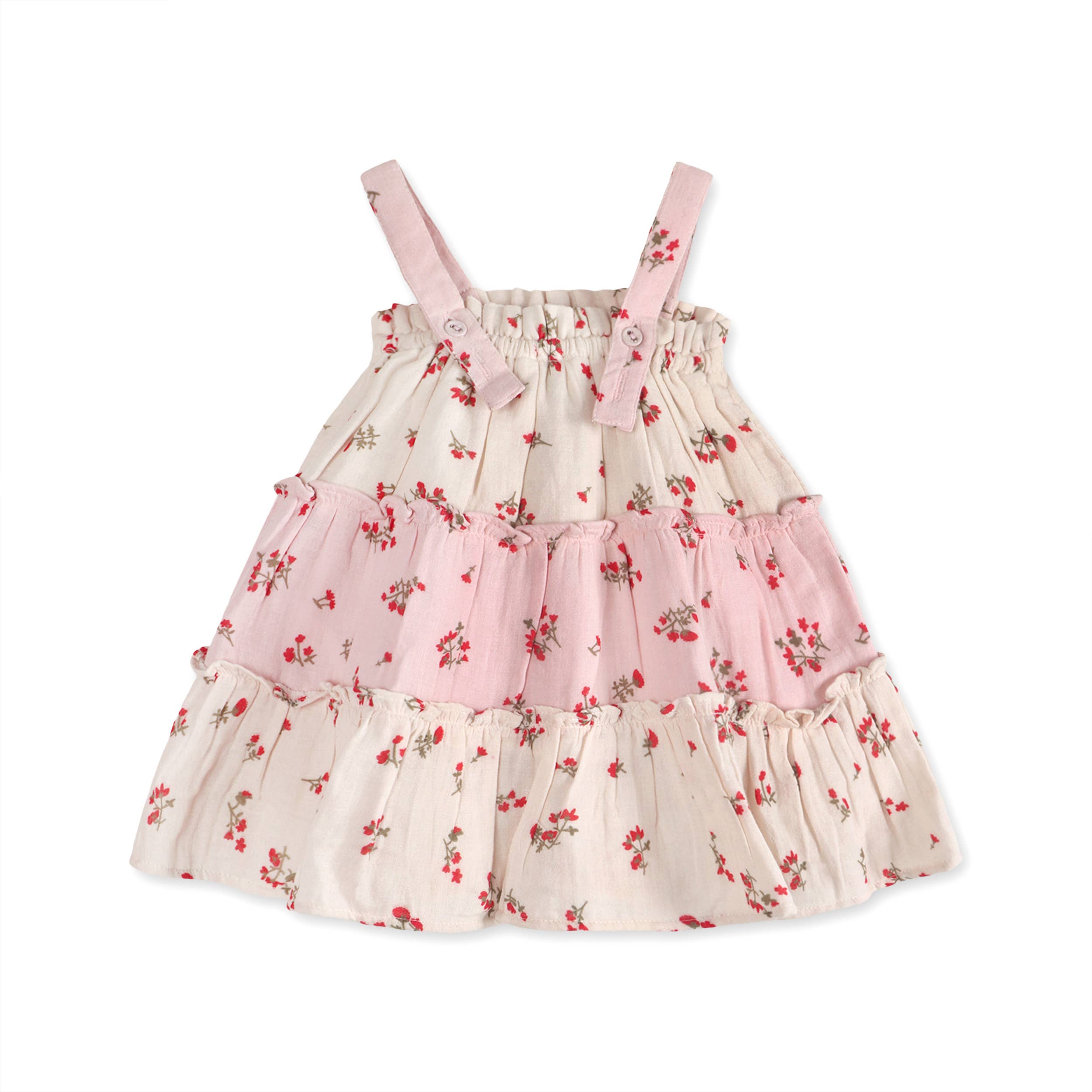 Viverano Organics - Bijou Tiered Floral Baby Dress + Bloomer || Tea Rose