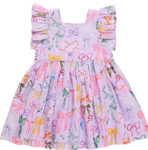Pink Chicken - Girls Elsie Dress || Lavender Watercolor Bows