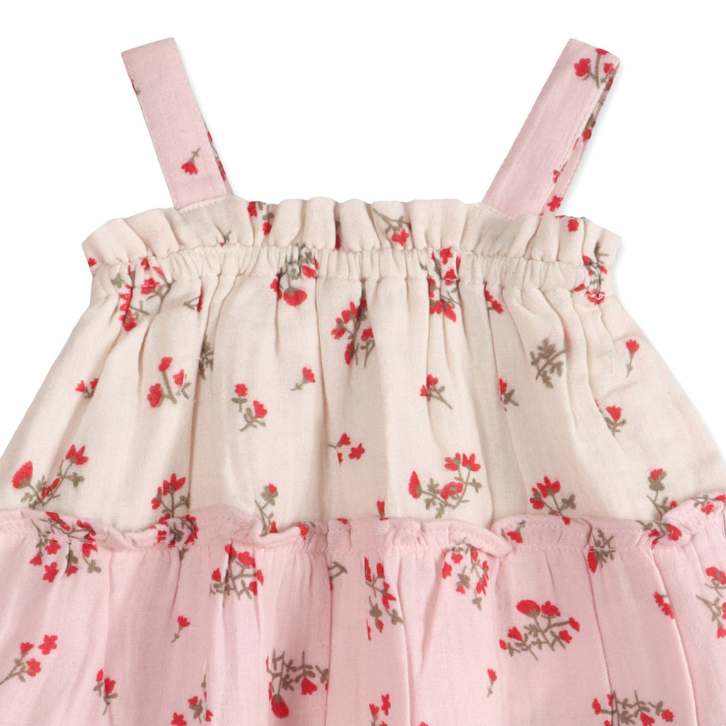 Viverano Organics - Bijou Tiered Floral Baby Dress + Bloomer || Tea Rose