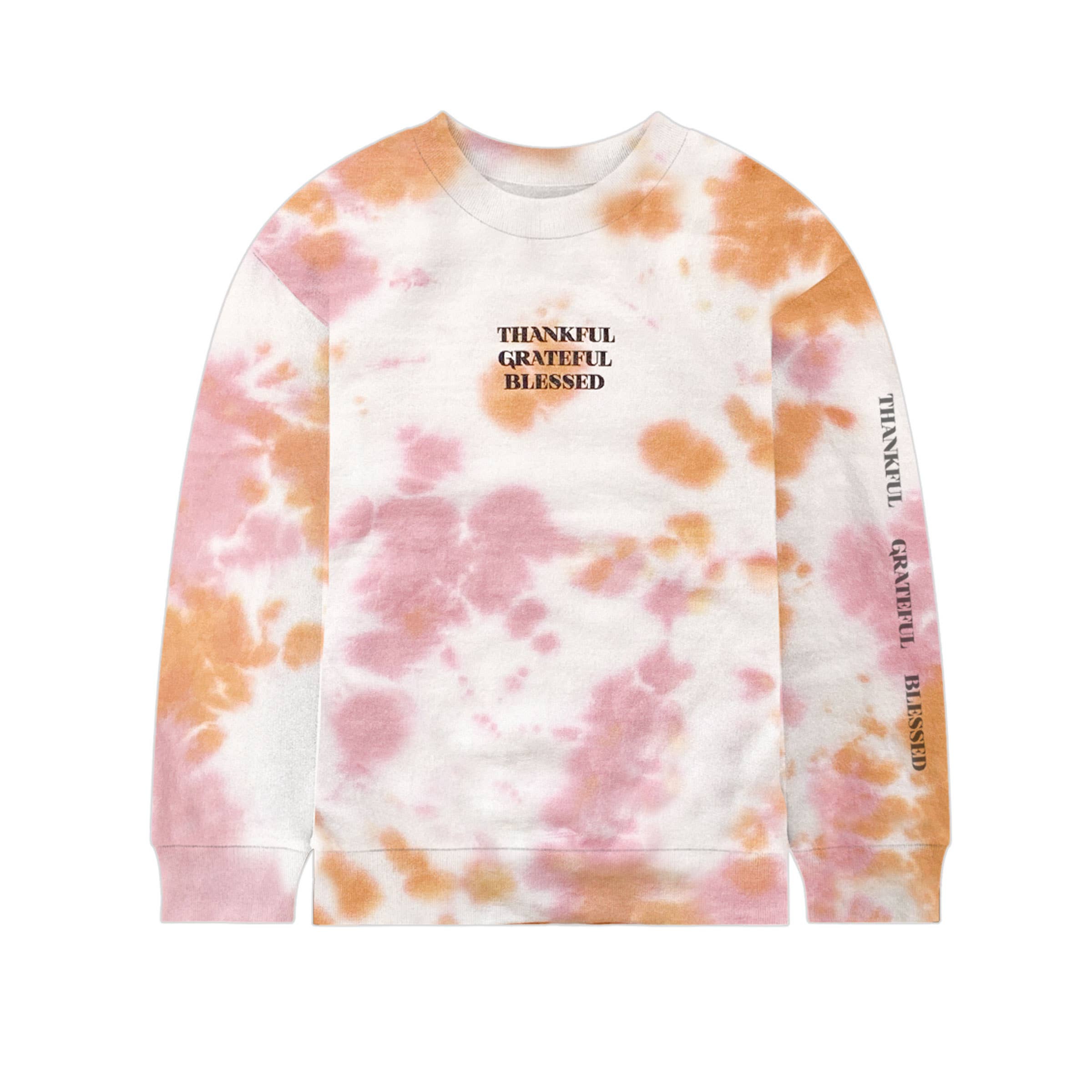 Port 213 - Kids Pink Thankful Tie-Dye Crew Neck Sweatshirt-Girls, Boys