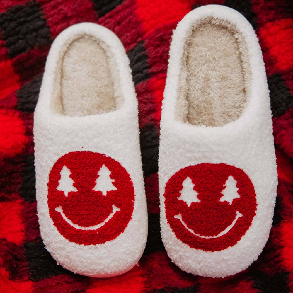 Katydid - Red Christmas Tree Eyes Happy Face Slippers