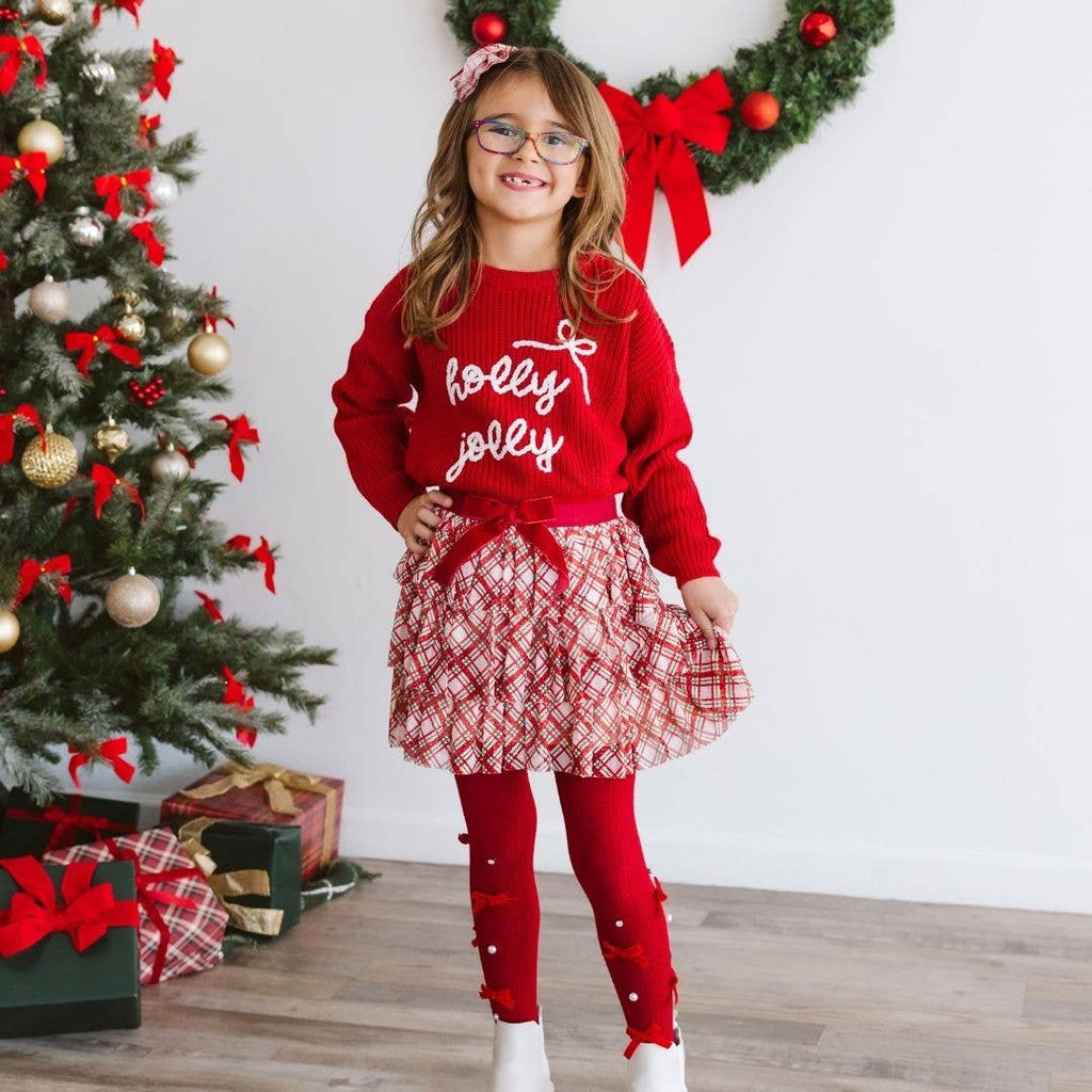 Sweet Wink - Christmas Plaid Bow Tiered Tutu
