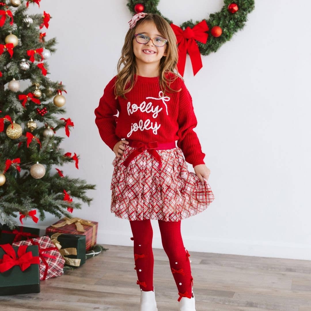 Sweet Wink - Christmas Plaid Bow Tiered Tutu