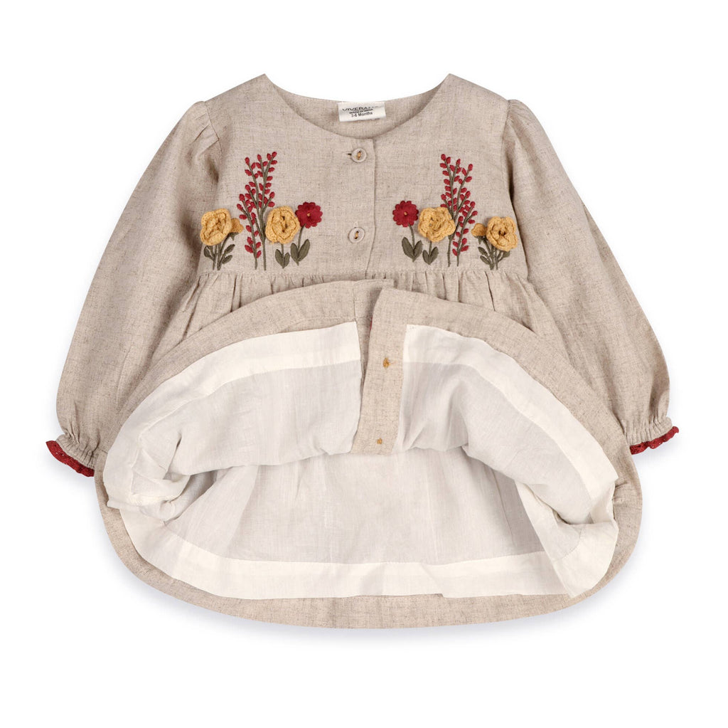 Viverano Organics - Ravello Embroidered Baby Dress & Bloomer || Natural