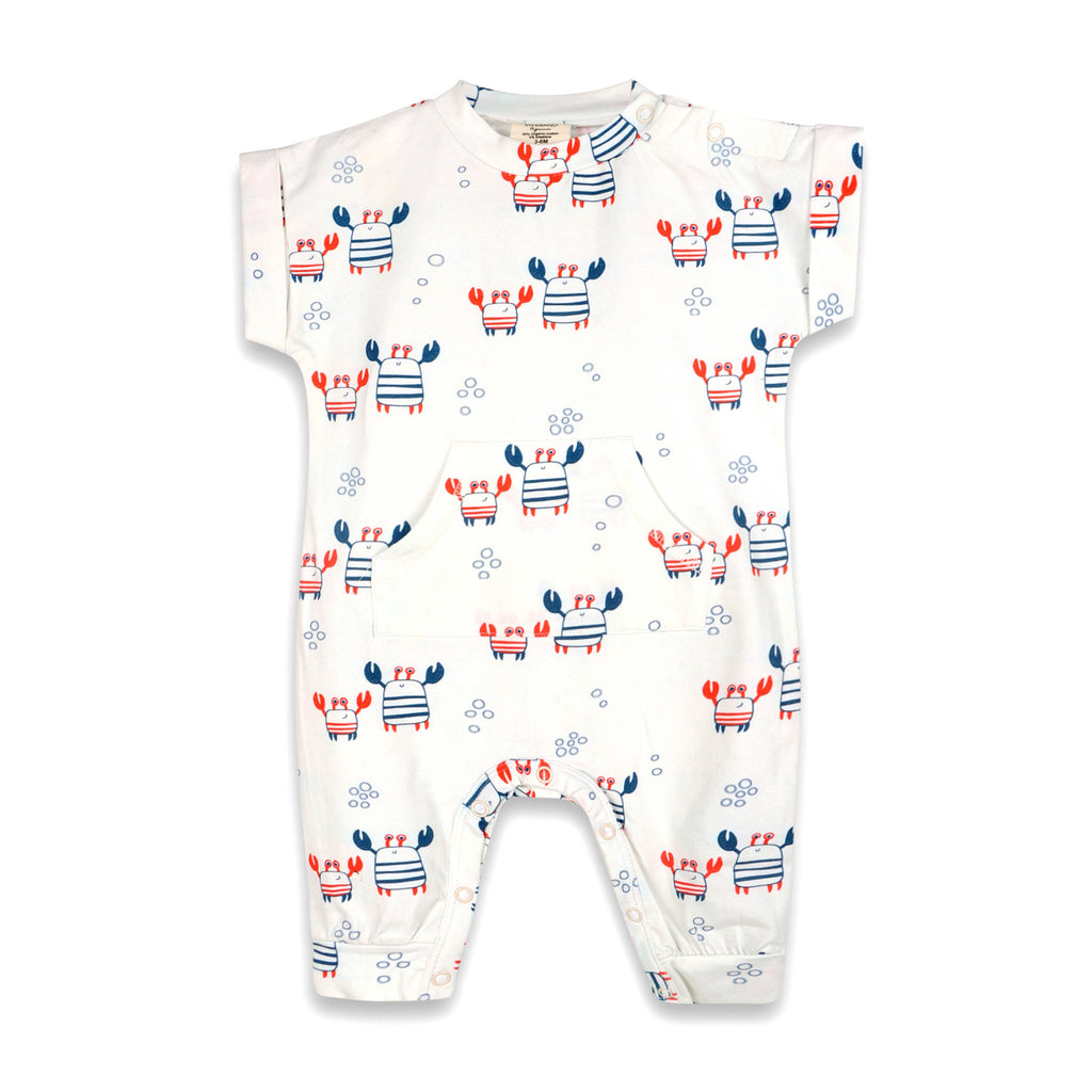 Viverano Organics - Nautical Crab Kangaroo Pocket Baby Jumpsuit