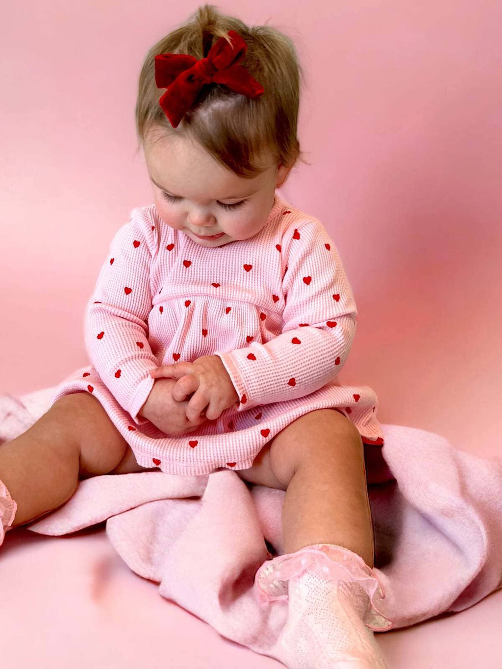SpearmintLOVE - Organic Waffle Simple Dress & Bloomer || Little Red Heart.