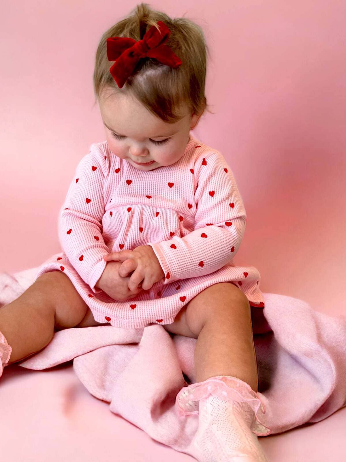 SpearmintLOVE - Organic Waffle Simple Dress & Bloomer || Little Red Heart.