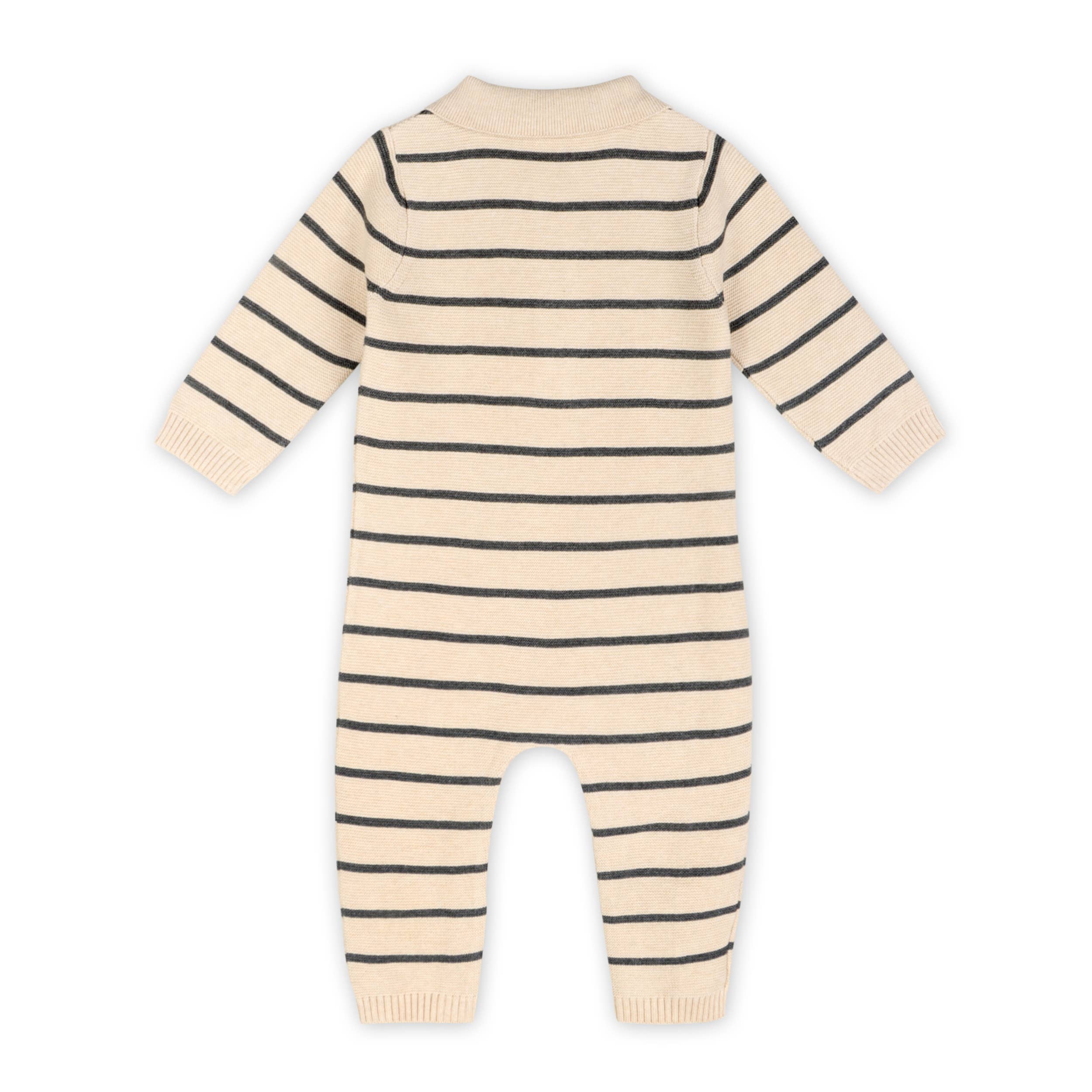 Viverano Organics - Stripe & Collar Knit Jumpsuit || Oatmeal