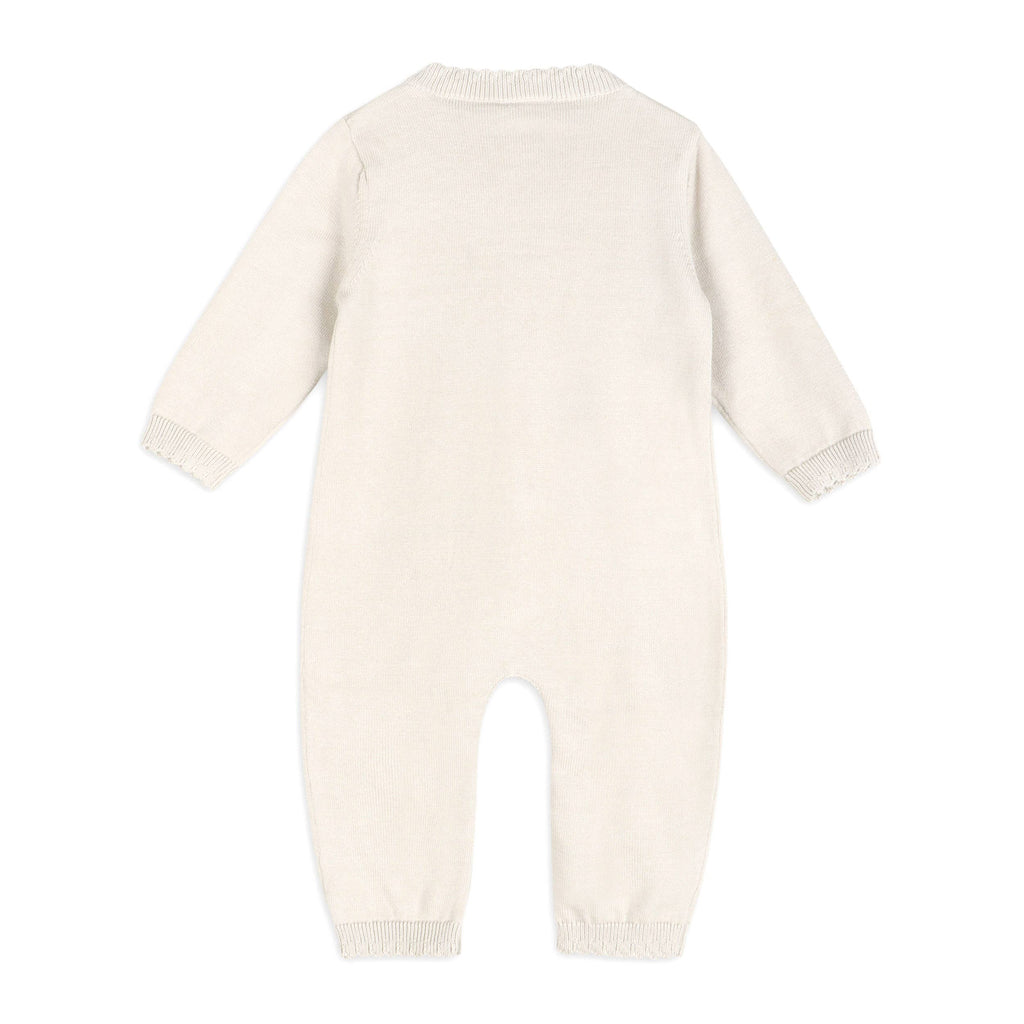 Viverano Organics - Evie Bow Pointelle Knit Baby Jumpsuit || Ecru
