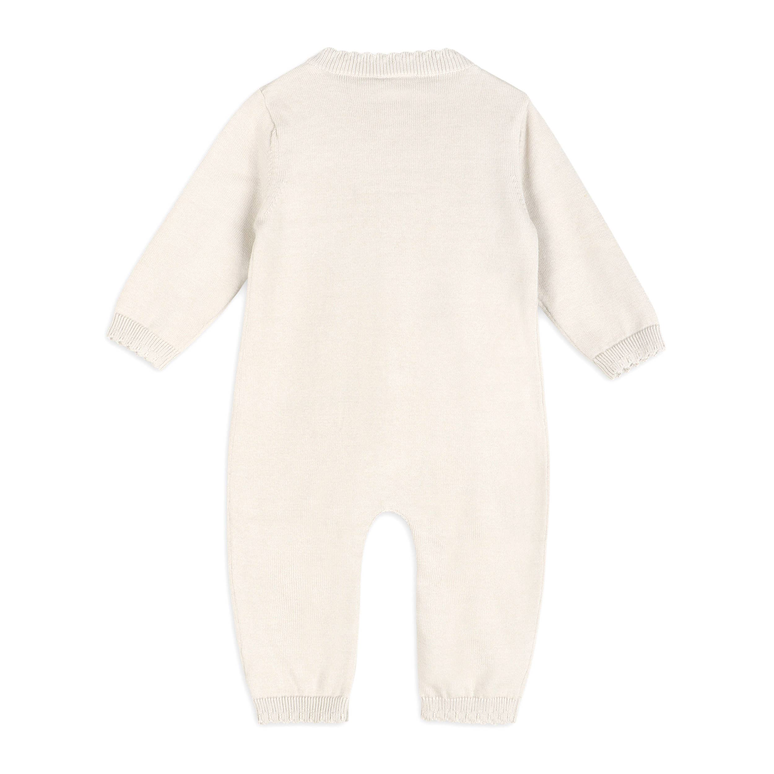Viverano Organics - Evie Bow Pointelle Knit Baby Jumpsuit || Ecru