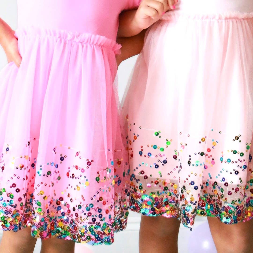 Sweet Wink - Pink Confetti Short Sleeve Tutu Dress - Kids Birthday: 3T