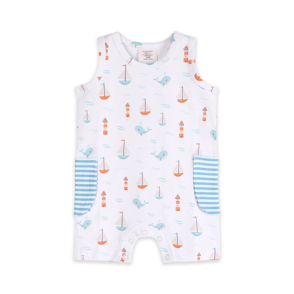 Viverano Organics - Sailboat Baby Shortie Romper || Natural