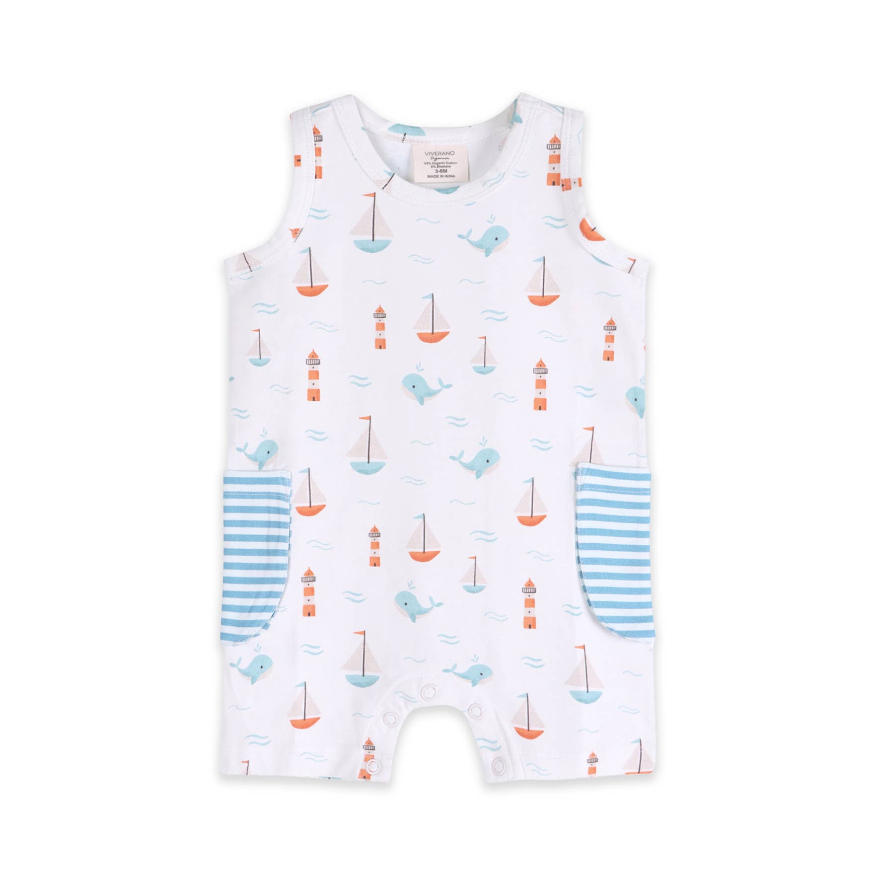 Viverano Organics - Sailboat Baby Shortie Romper || Natural