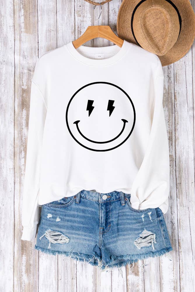 Lightning Smiley Face Sweatshirt - Womens