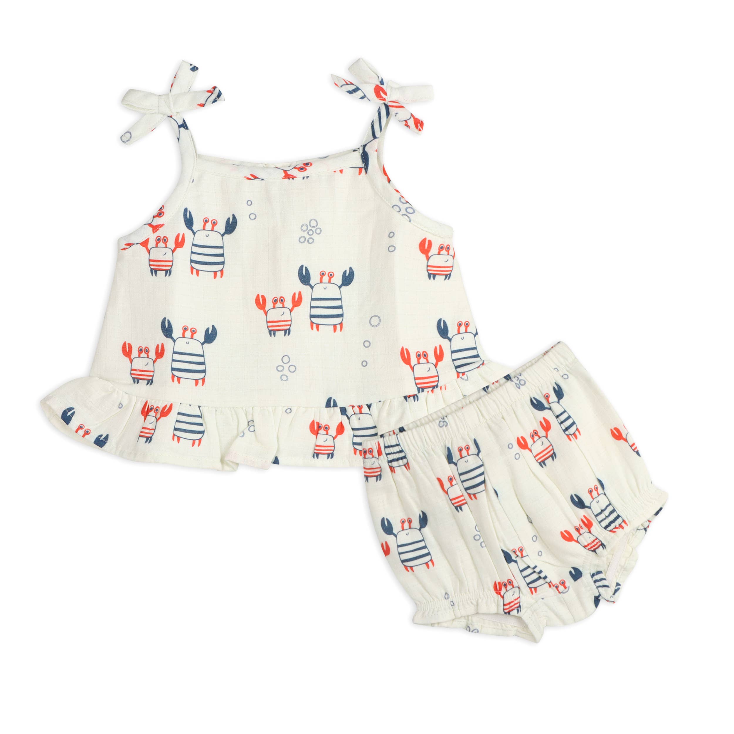 Viverano Organics - Nautical Crab Shoulder Tie Baby Top + Bottom