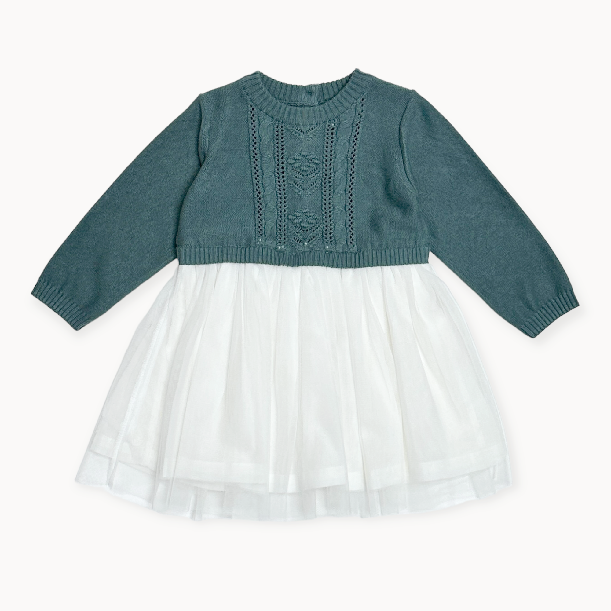 Viverano Organics - Cable Floral Sweater Knit Top & Tutu Baby Dress || Teal Blue