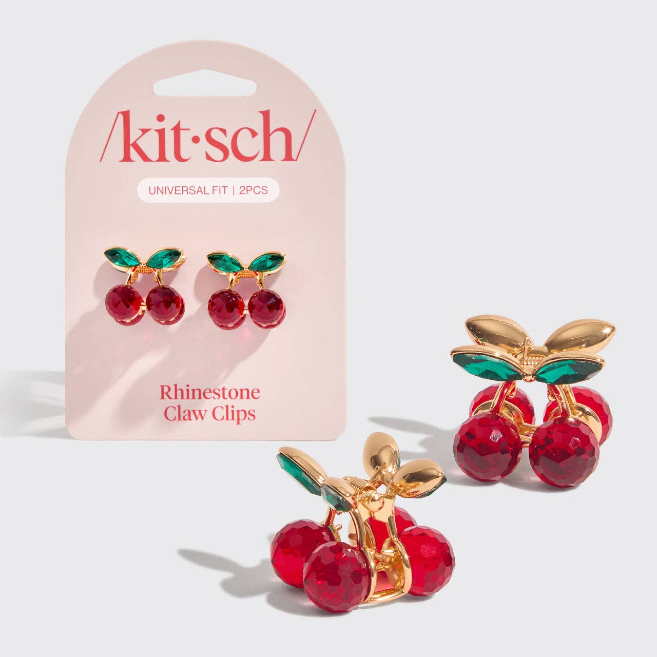 KITSCH - Mini Rhinestone Claw Clips 2pc Set || Cherry