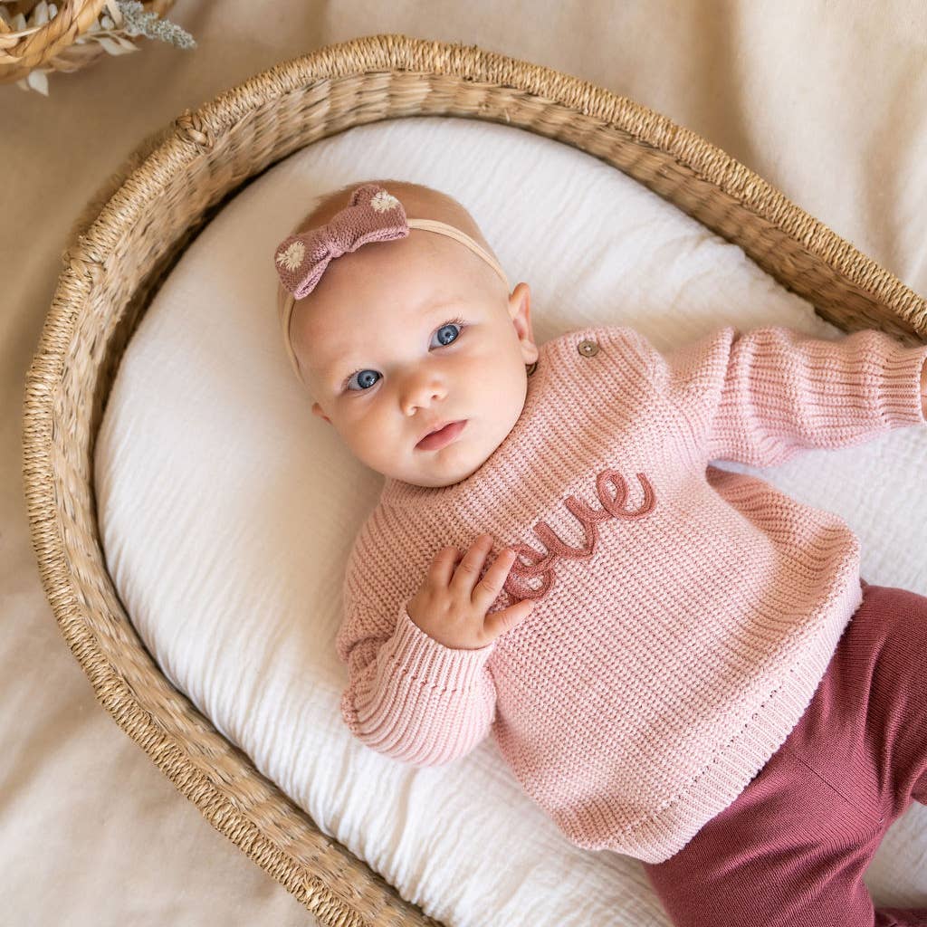 Viverano Organics - Love Embroidered Chunky Knit Baby Sweater || Blush Pink