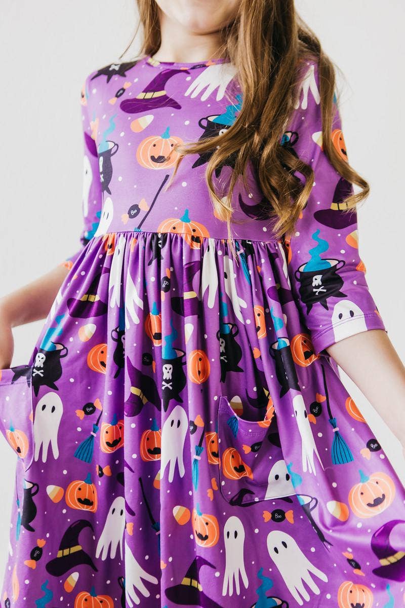 Mila & Rose - No Tricks, Just Treats 3/4 Sleeve Pocket Twirl Dress