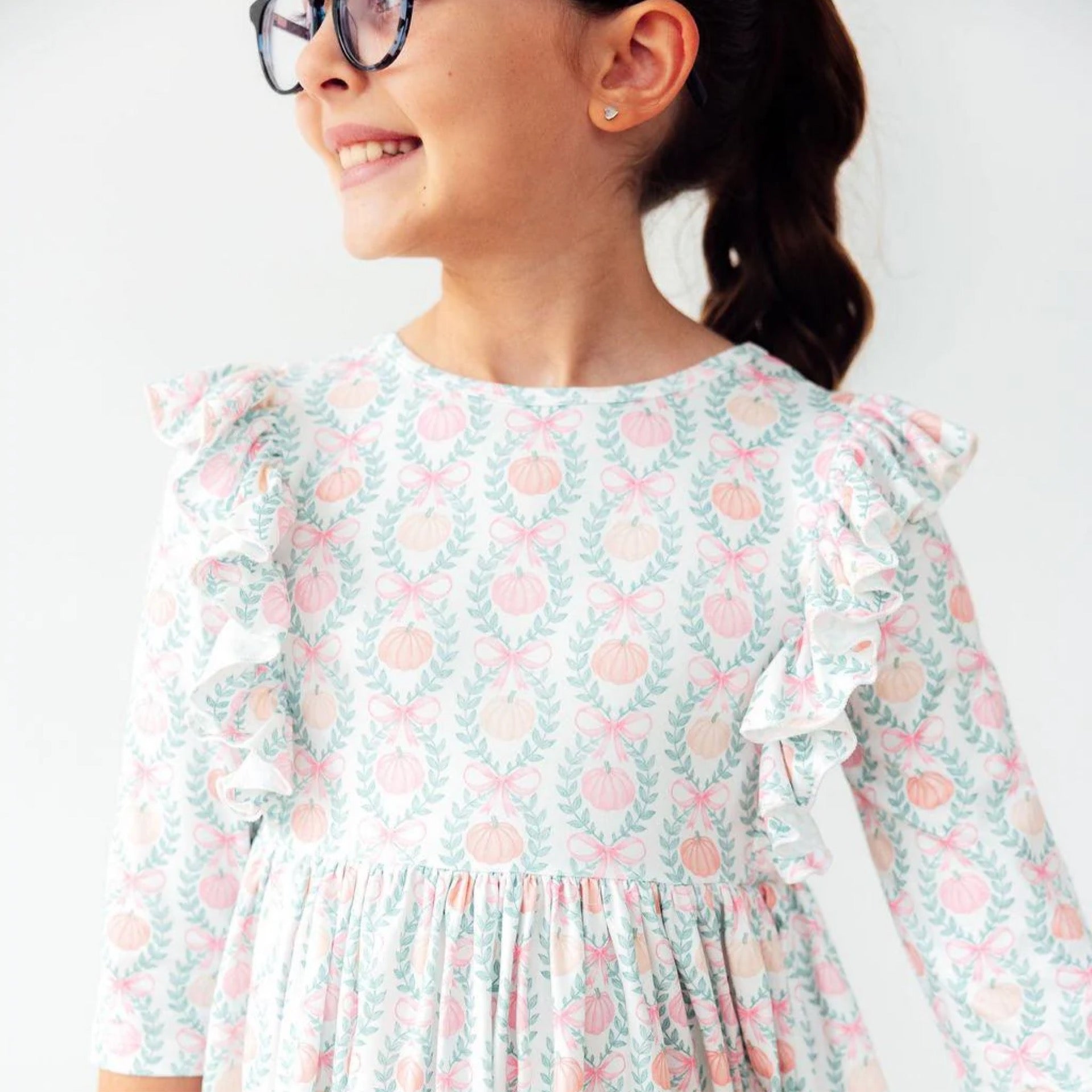 Mila & Rose - 3/4 Sleeve Ruffle Twirl Dress || Pumpkin Kisses, Harvest Wishes