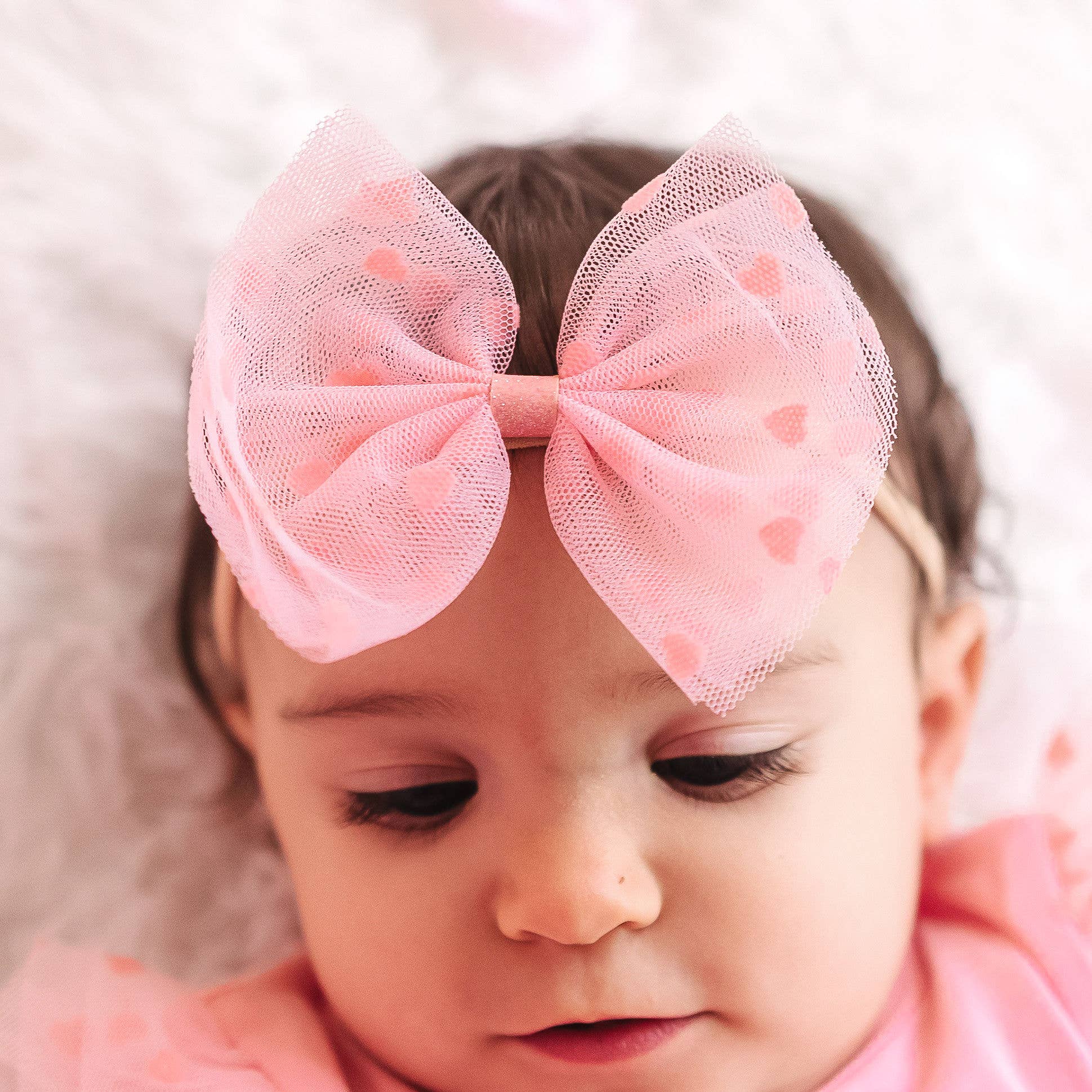 Sweet Wink - Flocked Heart Valentine's Day Tulle Bow Baby Headband