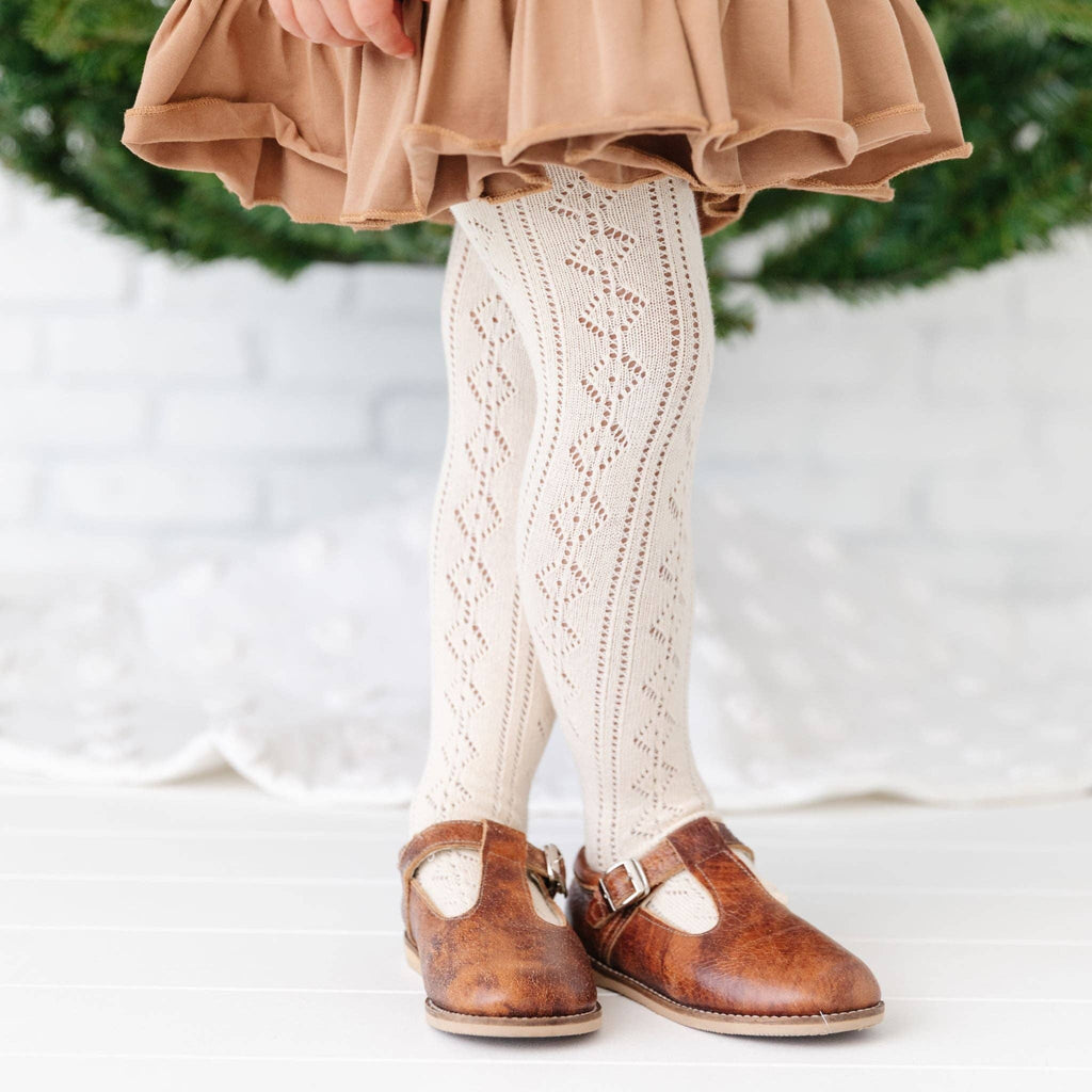 Little Stocking Co. - Fancy Knit Tights - Vanilla: 1-2 YEARS