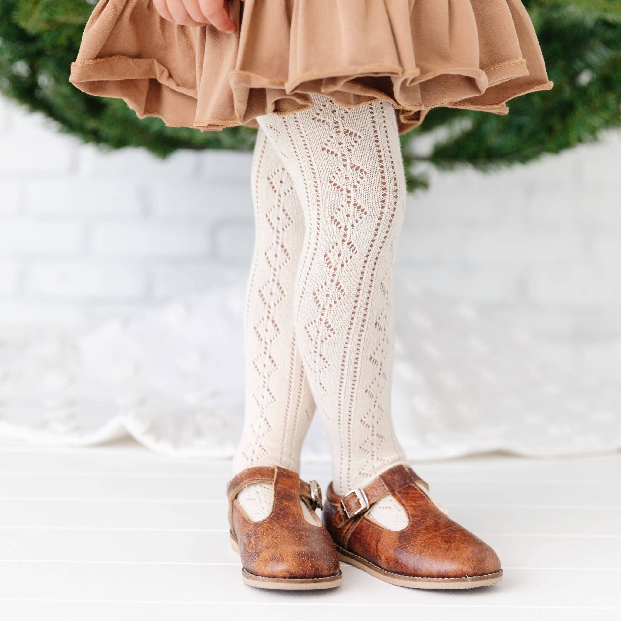 Little Stocking Co. - Fancy Knit Tights - Vanilla: 1-2 YEARS