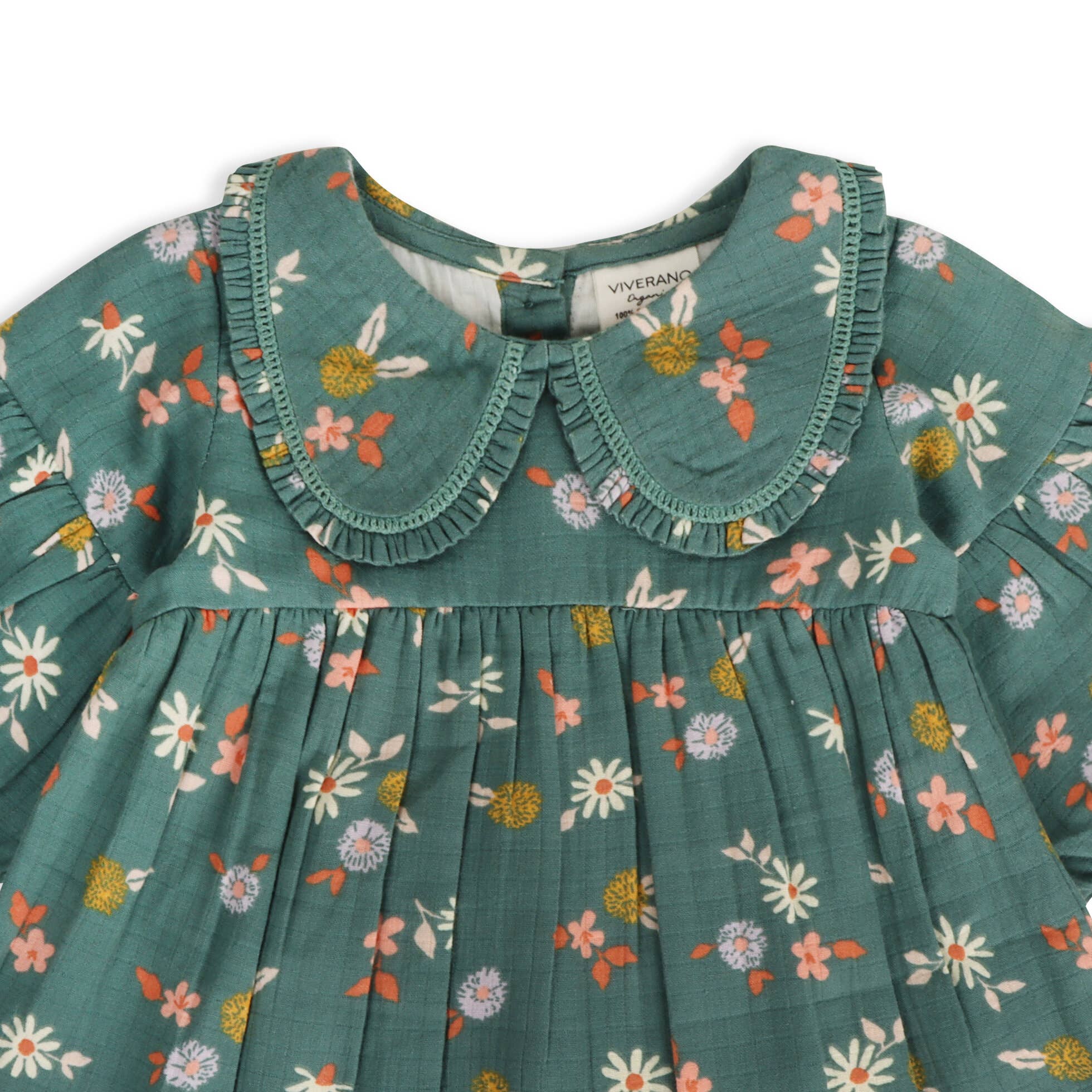 Viverano Organics - Tahiti Floral Baby Dress & Bloomer Set || Teal Floral