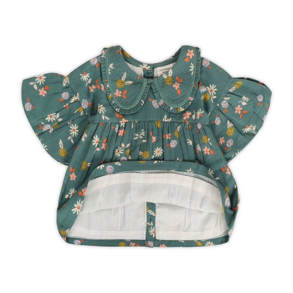 Viverano Organics - Tahiti Floral Baby Dress & Bloomer Set || Teal Floral