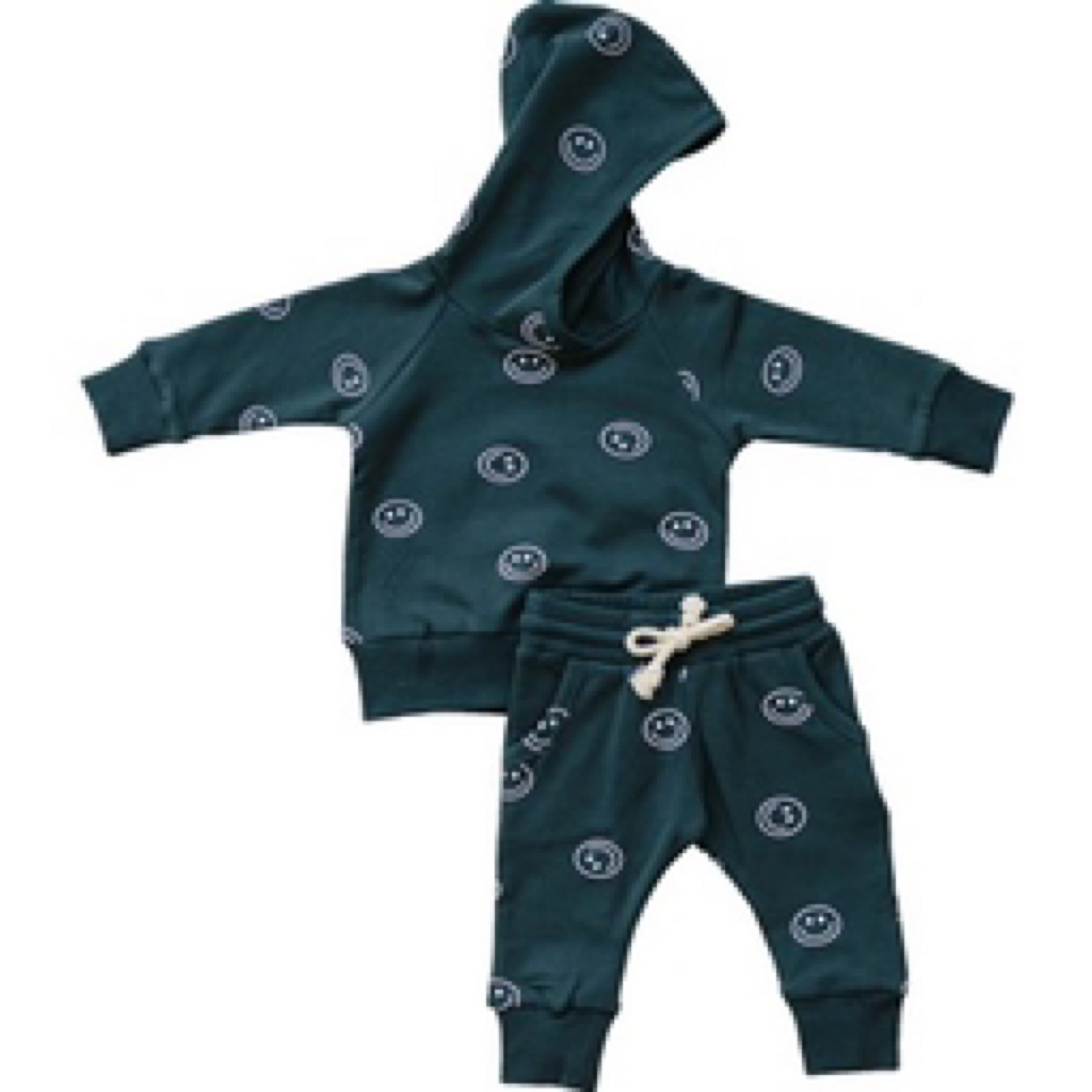 Mebie Baby - Smiley French Terry Hoodie Set || Dark Teal