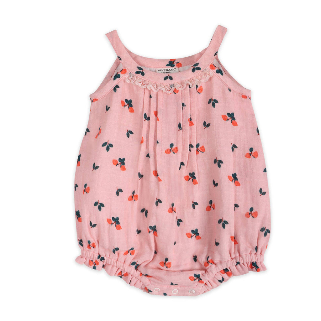 Viverano Organics - Strawberry Baby Romper + Headband || Pink
