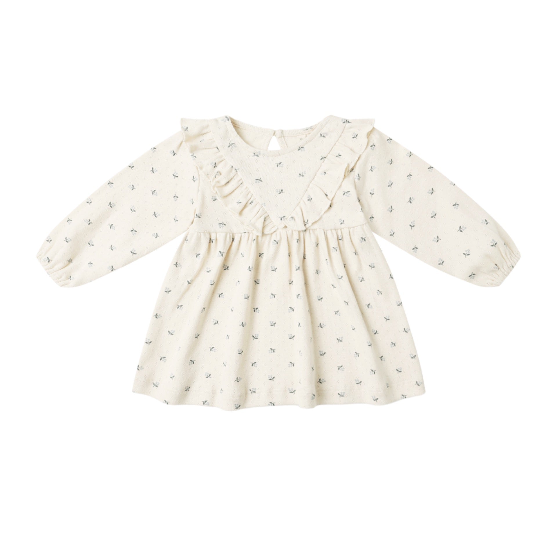 Quincy Mae - Long Sleeve Ruffle V Dress || Blue Ditsy