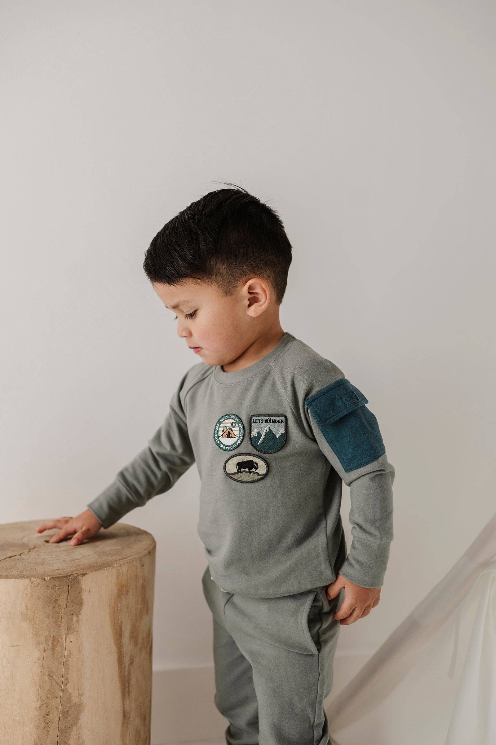 babysprouts clothing company - Boy's Raglan Sweatshirt || Patches
