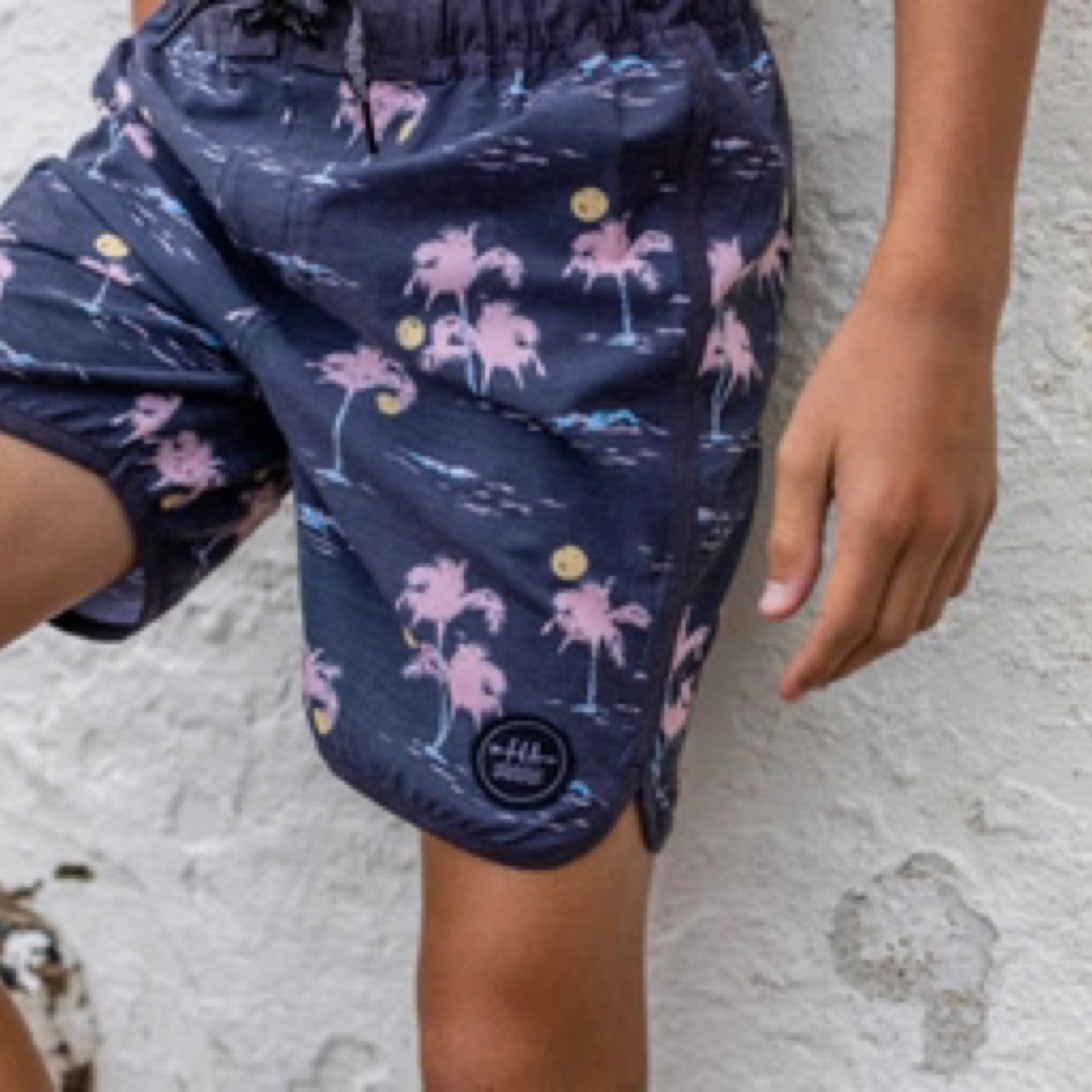Feather 4 Arrow - Aloha Nights Boardshorts || Washed Black Palm Tree